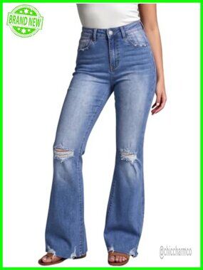 High Waisted Stretchy Flare Jeans Bell Bottom Bootcut Denim Pants Retro